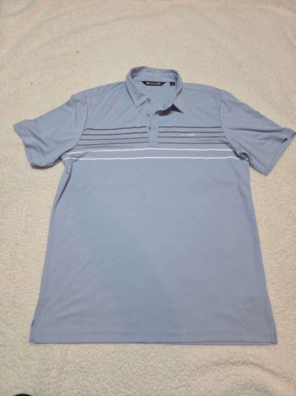 Travis Mathew Light Blue Striped Polo size L